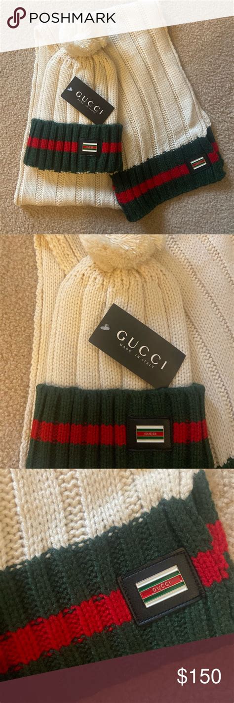 gucci wool hat and scarf set|gucci scarf with fur trim.